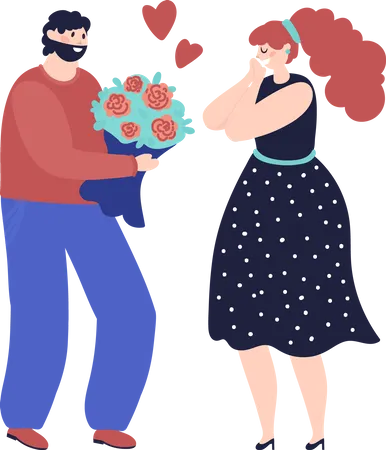 Man give flower bouquet to woman  Illustration