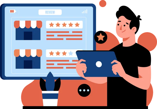 Man Give Rate Online Shop  Illustration