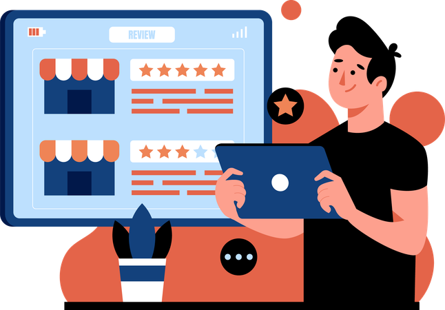 Man Give Rate Online Shop  Illustration