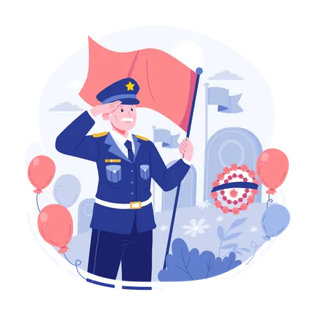 An Old Man Give Respects And Flower On Memorial Day Illustration