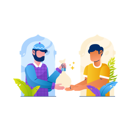 Man give zakat during Ramadan  イラスト
