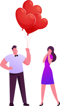 Man Gives Bunch of Balloons to Woman  Illustration