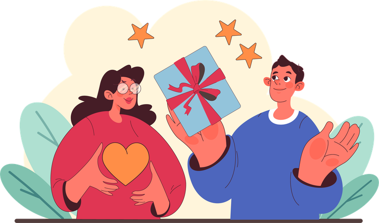 Man gives gift to his wife  Illustration