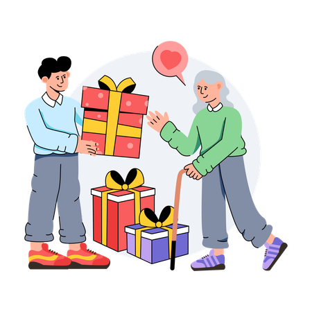 Man Gives Gifts To grandmother  Illustration