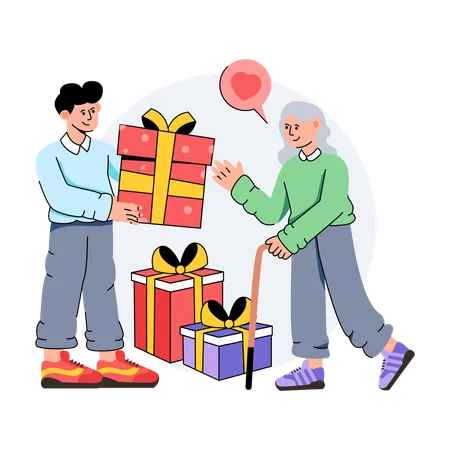 Man Gives Gifts To grandmother  Illustration