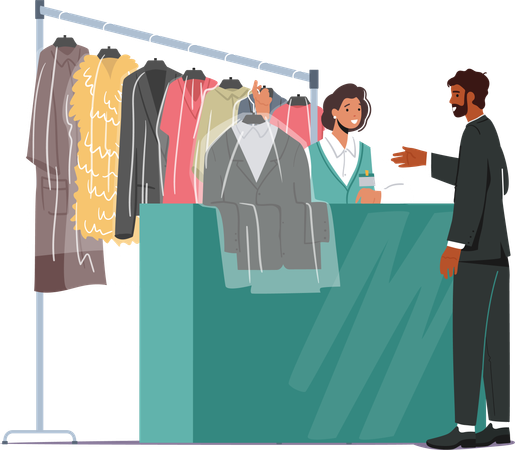 Man gives his clothes for dry laundry  Illustration