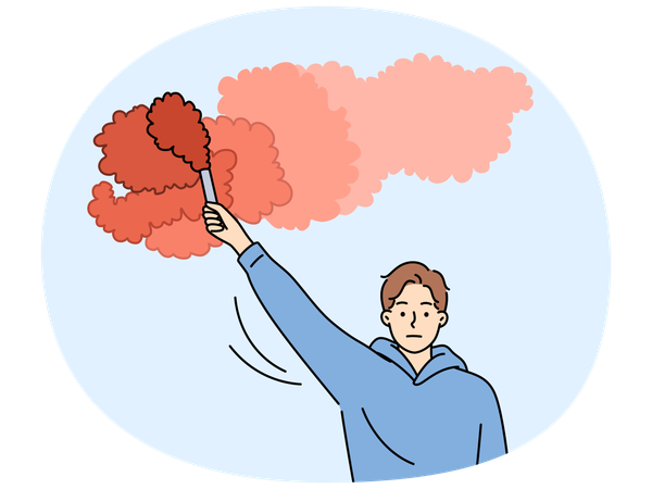 Man gives sos signal with red smoke needs support after unforeseen situation arises  Illustration