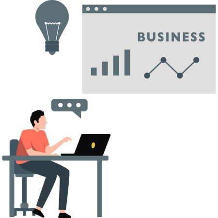 Man gives statement idea on analytic graph  Illustration