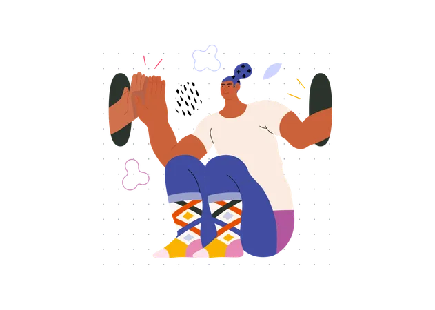 Life Unframed Self Clapping Modern Flat Vector Concept Illustration Of A Man Giving 5 To Himself Metaphor Of Unpredictability Imagination Whimsy Cycle Of Existence Play Growth And Discovery Illustration