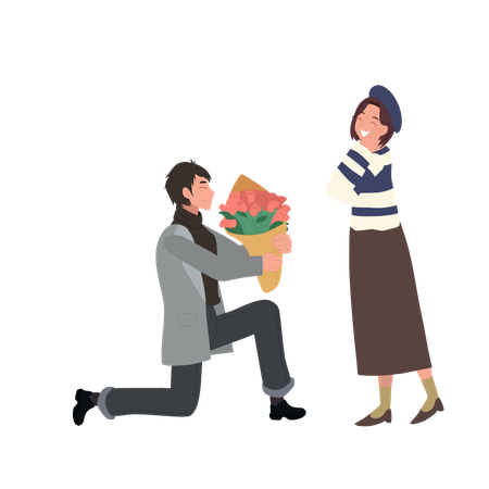 Man Giving a Rose Bouquet to a Woman  Illustration