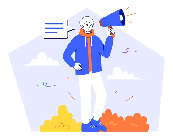 Man Giving An Announcement In The Park  Illustration