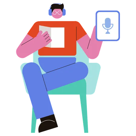 Man giving audio book podcast  Illustration