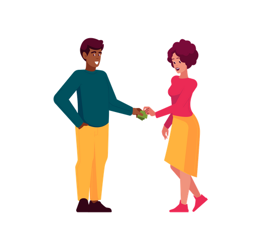 Man Giving Banknotes To Woman With Stretched Hand  イラスト