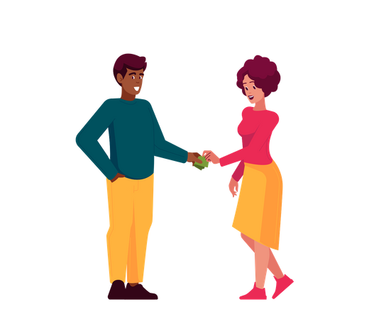 Man Giving Banknotes To Woman With Stretched Hand  Illustration