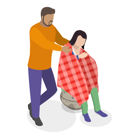 Man giving basic medical treatment to woman  Illustration