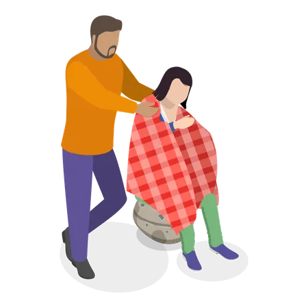 Man giving basic medical treatment to woman  Illustration