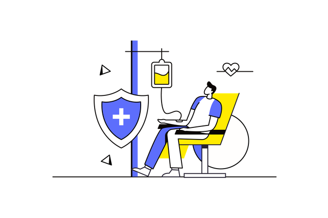 Man giving blood at hospital  Illustration