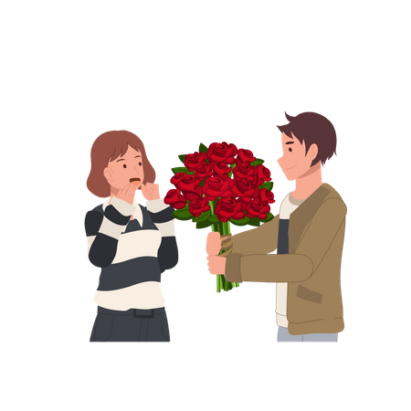 Man giving bouquet  イラスト