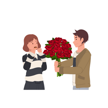 Man giving bouquet  Illustration