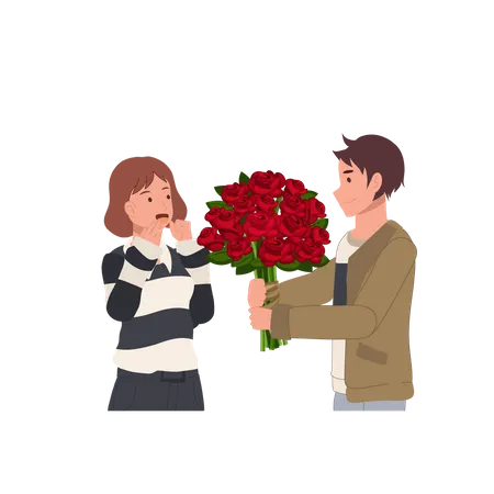 Man giving bouquet  Illustration