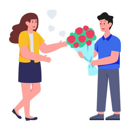 Man giving bouquet  Illustration