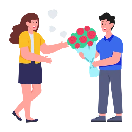 Man giving bouquet  Illustration