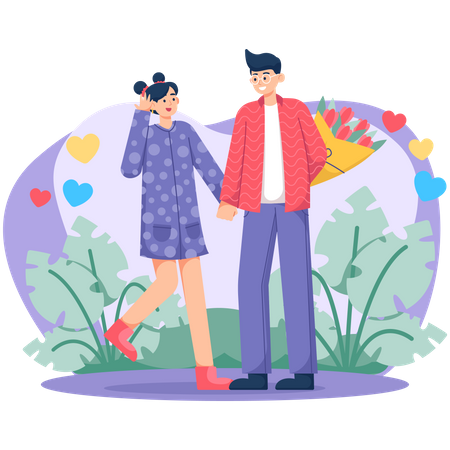 Man giving bouquet  Illustration