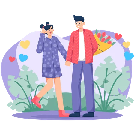 Man giving bouquet  Illustration