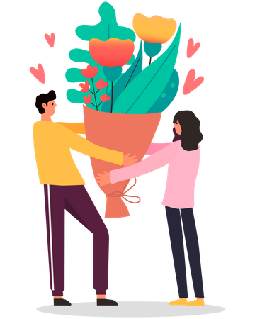 Man giving bouquet  Illustration