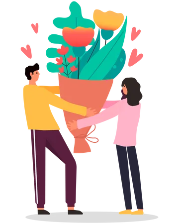 Man giving bouquet  Illustration