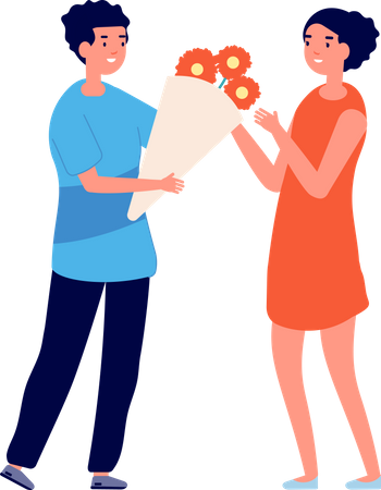 Man giving bouquet to woman  Illustration