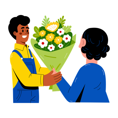 Man giving bouquet to woman  Illustration