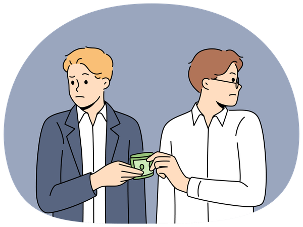 Man giving bribe to partner in order to lobby for necessary decisions in corruption way  Illustration