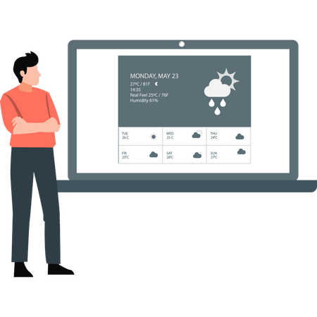 Man giving brief description on weekly weather report  Illustration