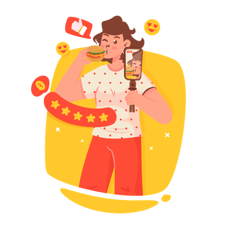 Man giving Burger eating review  Illustration