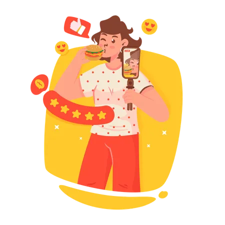 Man giving Burger eating review  Illustration