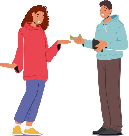 Man Giving cash To Woman Illustration