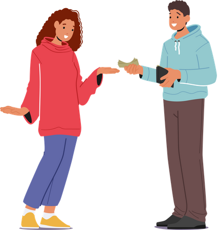 Man Giving cash To Woman  Illustration