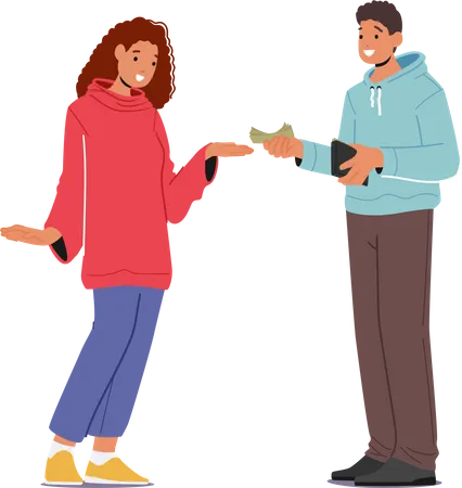 Man Giving cash To Woman  Illustration