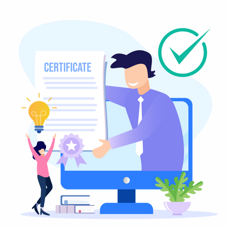 Man giving certificate online  Illustration