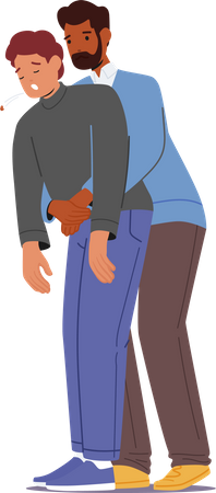 Man giving choked person hemlich maneuver Illustration