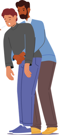 Man giving choked person hemlich maneuver  Illustration