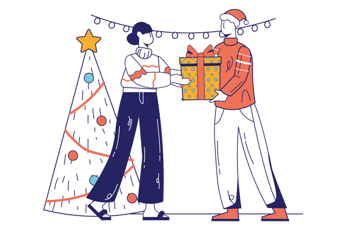 Man Giving christmas Gifts To Girl  Illustration