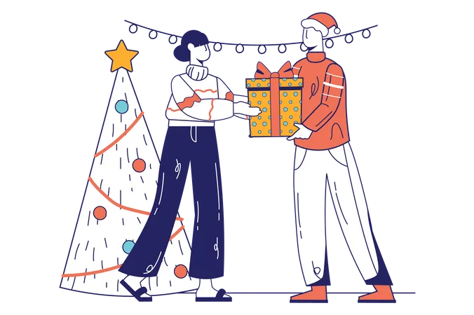 Man Giving christmas Gifts To Girl  Illustration