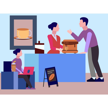 Man giving coffee order to girl  Illustration