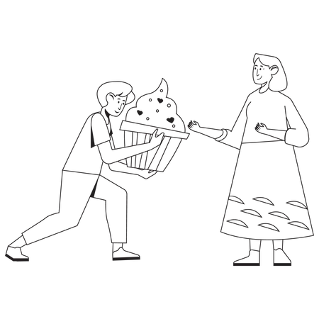 Man giving cupcake to woman  Illustration