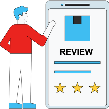 Man giving delivery feedback on mobile  Illustration