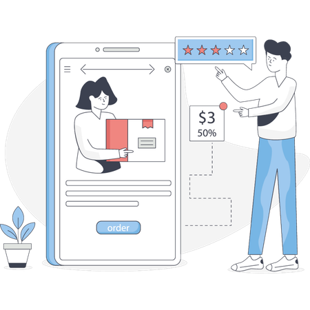 Man giving delivery rating by delivery app  Illustration