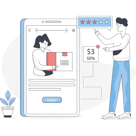 Man giving delivery rating by delivery app  Illustration