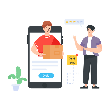 Man giving delivery rating by delivery app  Illustration